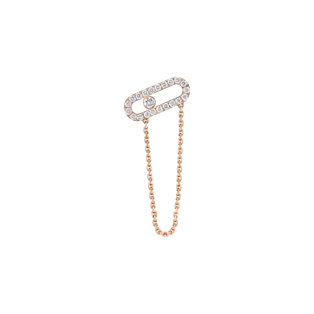 Move Uno Single Chain Earring Pink Gold Diamond Earrings