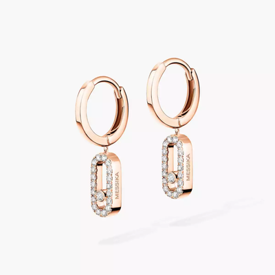 Move Uno Hoop Earrings Pink Gold Diamond Earrings
