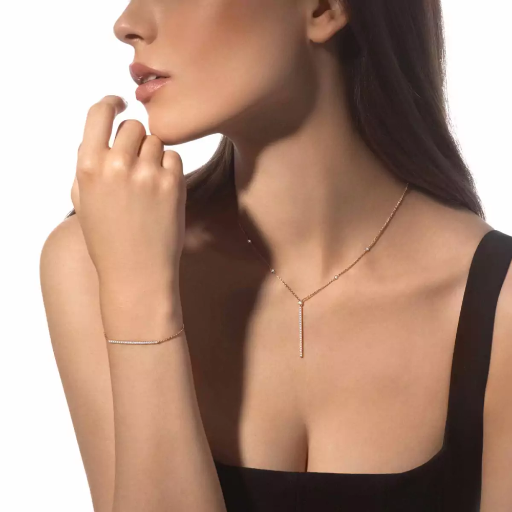 Gatsby Barrette Verticale Collier Diamant Or Rose