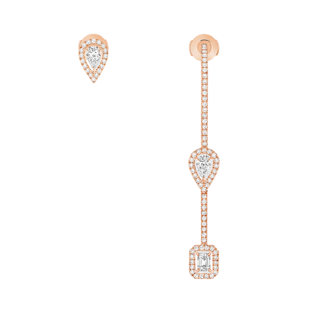 My Twin Hameçon Pavé et Puce 3x010ct Boucles d'oreilles Diamant Or Rose