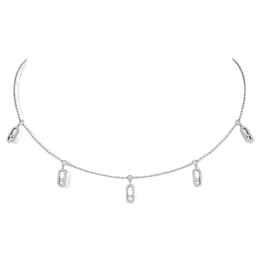 Move Uno Pavé Drop Pendant Choker White Gold Diamond Necklace