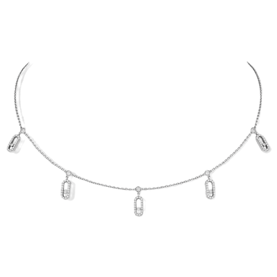 Move Uno Pavé Drop Pendant Choker White Gold Diamond Necklace