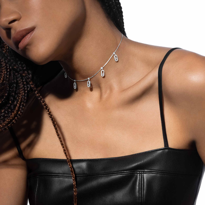 Collier Diamant Or Blanc Choker Move Uno Pampille Pavé