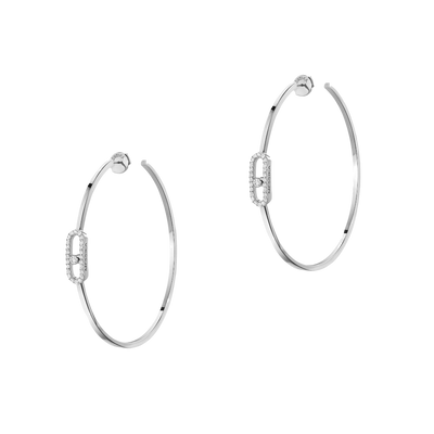 White Gold Diamond Earrings Move Uno Large Hoop Earrings