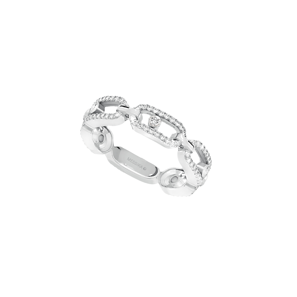 White Gold Diamond Ring Move Link Multi Pavé